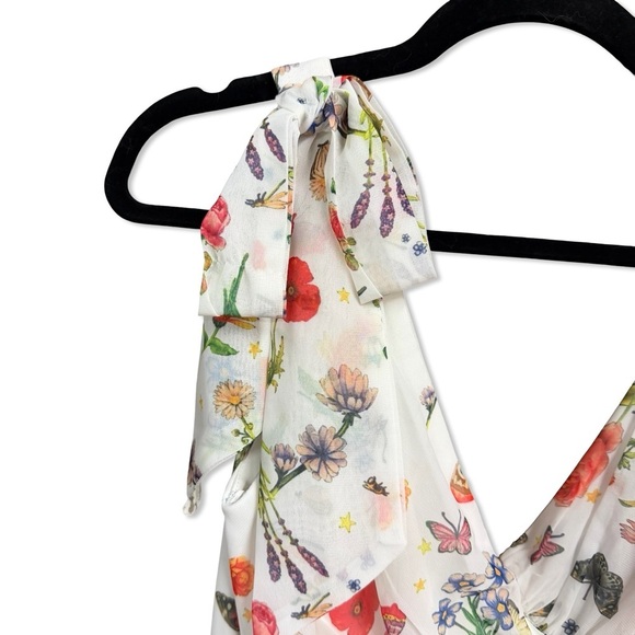 Ieena Mac Duggal 70198 Bow Strap Butterfly Floral Dress Maxi chiffon white 10 - Picture 8 of 11